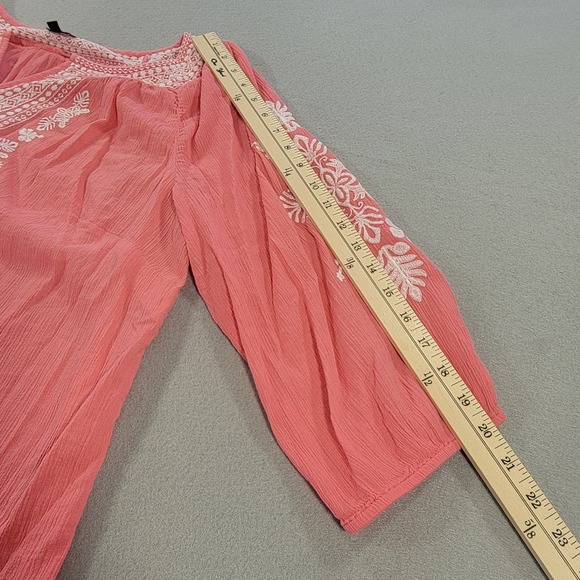 Talbots Plus Embroidered Peasant Top Coral Boho Womens 1X Blouse 3/4 Sleeve - Picture 10 of 10